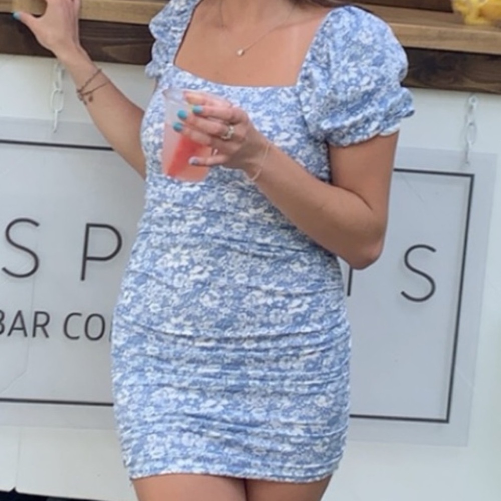 NASTYGAL BLUE DITSY FLORAL DRESS